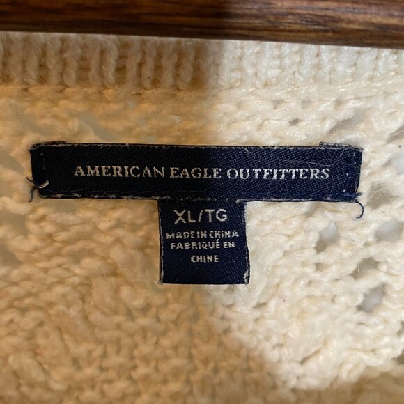 American Eagle Womens Open Cable Knit Sweater Size Extra Large Cream Casual Cozy - Picture 8 of 14